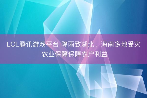 LOL腾讯游戏平台 降雨致湖北、海南多地受灾 农业保障保障农户利益